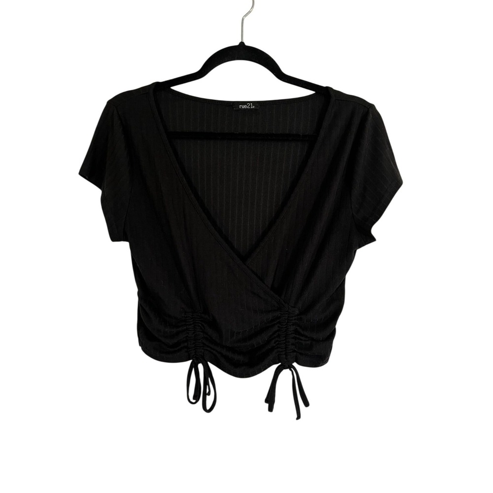 Rue 21 Black Ribbed Crop Top S Boho Indie Folk‎ Grunge Skater Neutral Earthy Y2k